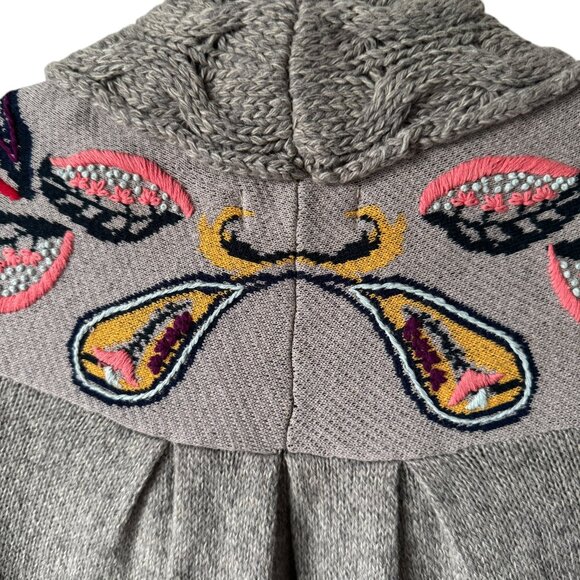 Sleeping On Snow Sm Folklore Embroidered Cardigan Sweater Grey Open Front Boho - Picture 4 of 16